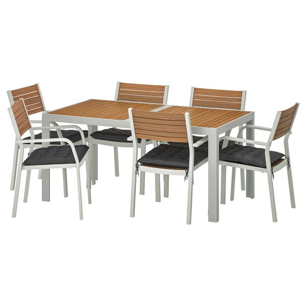 Стол + 6 кресел,д/сада, светло-коричневый/Холло черный 156x90 см IKEA ШЭЛЛАНД 492.927.71 - фото 1