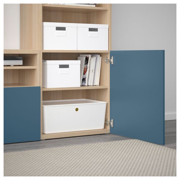 Шкаф для ТВ, комбинированный, стекляные дверцы БЕСТО, под беленый дуб Вальвикен, темно-синий прозрачное стекло (300x40x230 см) - фото 3