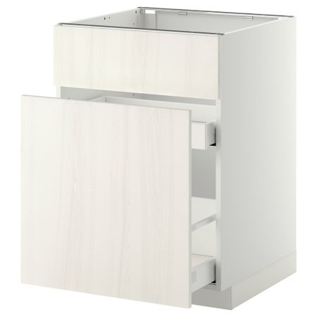 Напольный шкаф под мойку, сорт муcора, 1 дверца, 2 ящика МЕТОД / МАКСИМЕРА, белый, Росдаль белый (60x60 см)
