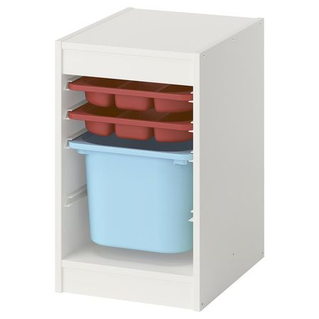 TROFAST Комбинация с контейнером/лотками - белый красный/голубой 34x44x56 см