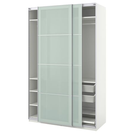 Гардероб, белый, Сэккен матовое стекло, 150x66x236 см IKEA ПАКС 293.056.37
