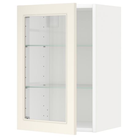 Навесной шкаф с полками, стекляными дверцы МЕТОД, белый, Хитарп белый с оттенком