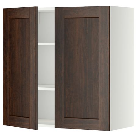 Навесной шкаф с полками/2дверцы, белый/Эдсерум коричневый 80x80 см IKEA METOD МЕТОД 694.447.83