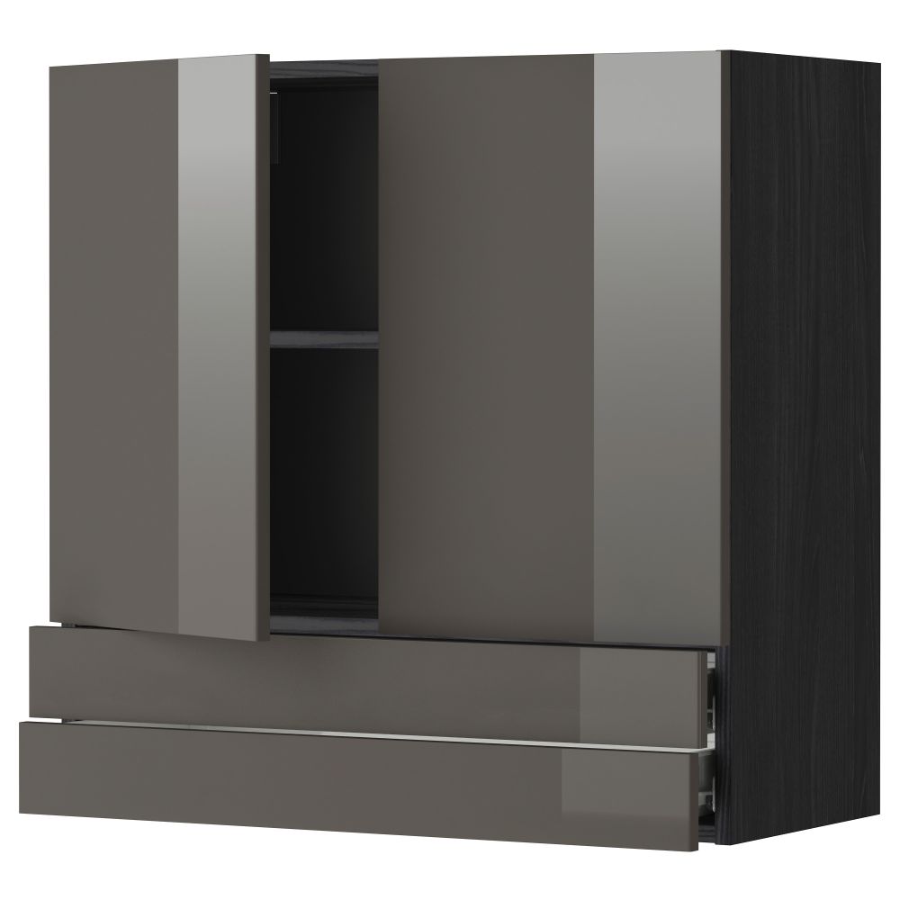 Навесной шкаф, 2 дверцы, 2 ящика МЕТОД / ФОРВАРА, черный, Рингульт серый - фото 1