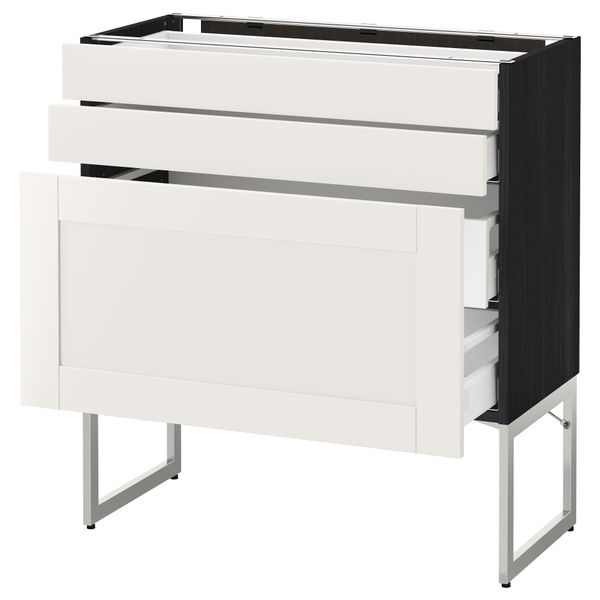 Напольный шкаф 3 фронтальных панели, 2 нижних, 2 средних ящика МЕТОД / МАКСИМЕРА, черный, Сэведаль белый - схема-чертеж с размерами