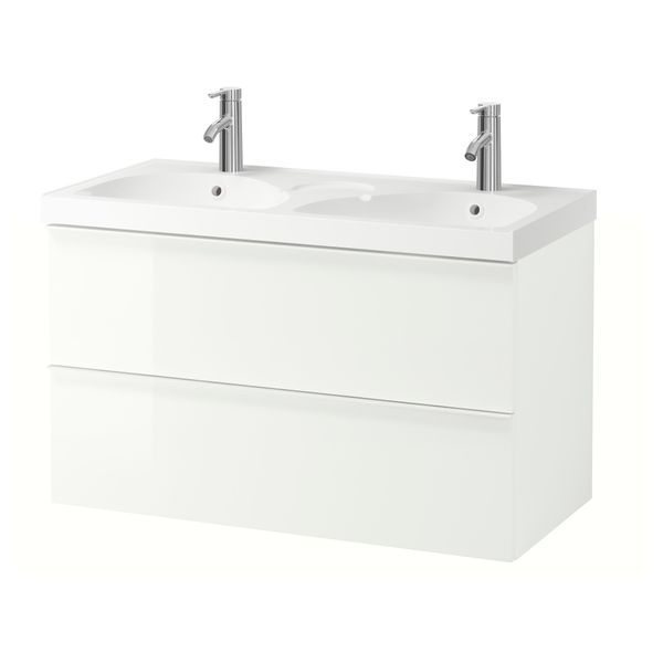 Шкаф для раковины с 2 ящиками ГОДМОРГОН / ЭДЕБОВИКЕН, глянцевый белый (100x49x64 см) - фото 2