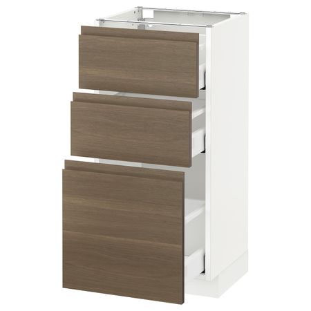 Напольный шкаф с 3 ящиками, белый/Воксторп грецкий орех 40x37 см IKEA METOD МЕТОД / MAXIMERA МАКСИМЕРА 892.387.63