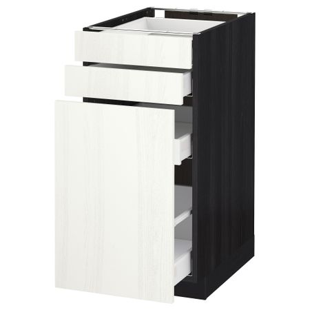 Напольный шкаф с выдвижными модулями, 2 фронтальные панели МЕТОД / МАКСИМЕРА, черный, Росдаль белый