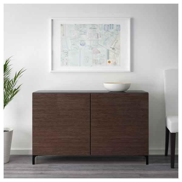 Комбинация для хранения с дверцами БЕСТО, черно-коричневый, Сельсвикен глянцевый/коричневый (120x40x74 см) - схема-чертеж с размерами