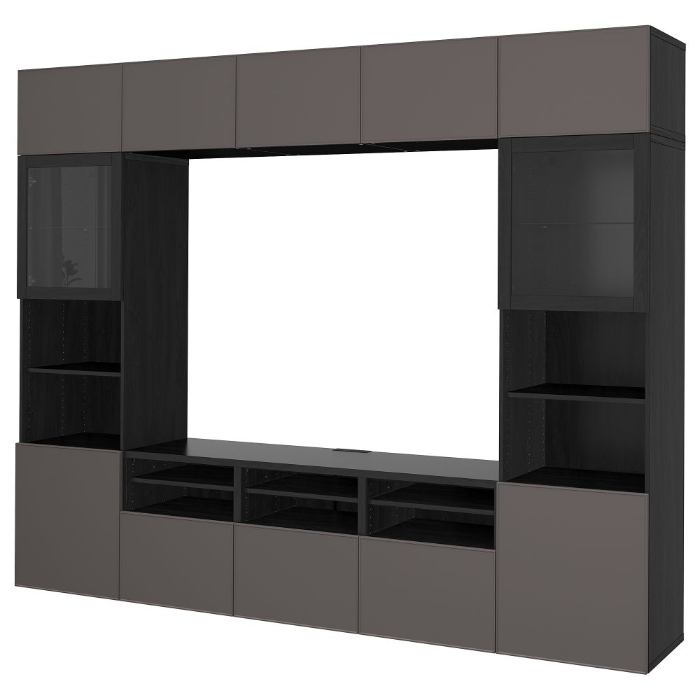 Шкаф для ТВ, комбинированный, стекляные дверцы БЕСТО, черно-коричневый Грундсвикен, темно-серый прозрачное стекло (300x40x230 - фото 1