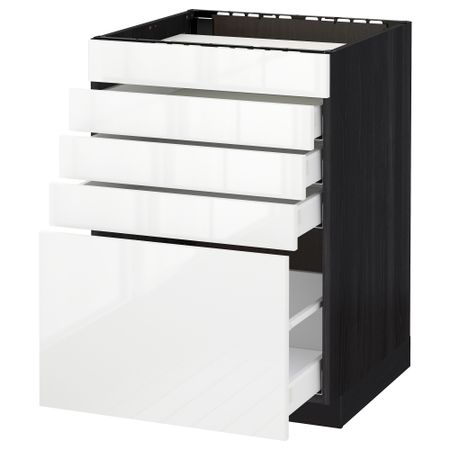 Напольный шкаф для варочной панели, 5 фасадов, 4 ящиков МЕТОД / МАКСИМЕРА, черный, Рингульт белый