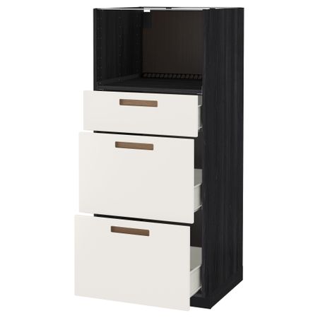 Высокий шкаф для СВЧ с 3 ящиками МЕТОД / ФОРВАРА, черный, Мэрста белый (60x60x140 см)