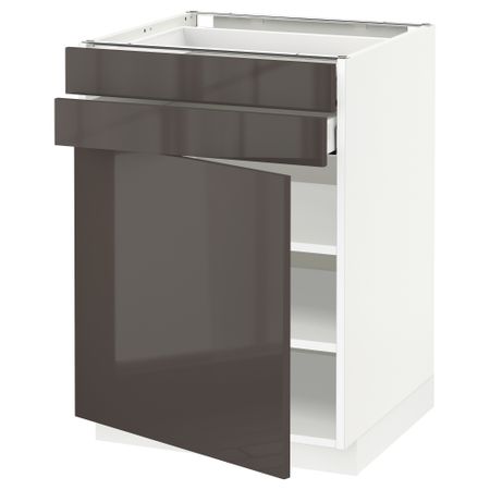 Напольный шкаф с дверцей, 2 ящиками МЕТОД / МАКСИМЕРА, белый, Рингульт серый