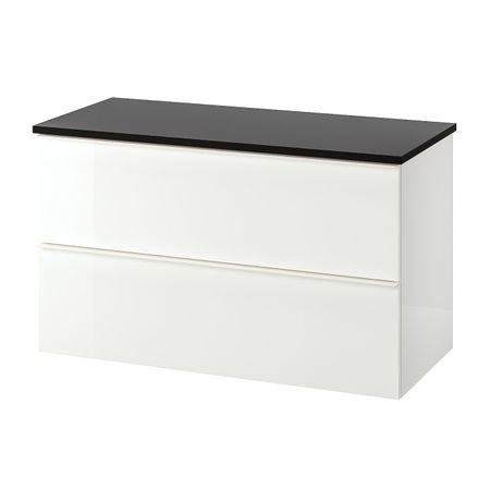 Шкаф для раковины с 2 ящ, глянцевый белый/антрацит 102x49x60 см IKEA GODMORGON ГОДМОРГОН / TOLKEN ТОЛКЕН 192.954.98