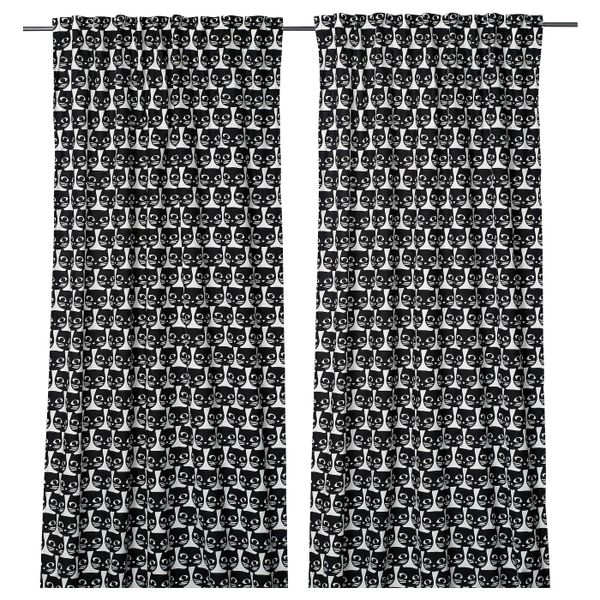 Гардины, 2 шт., белый черный/кот 145x300 см IKEA MATTRAM МАТТРАМ 305.397.01 - фото 1