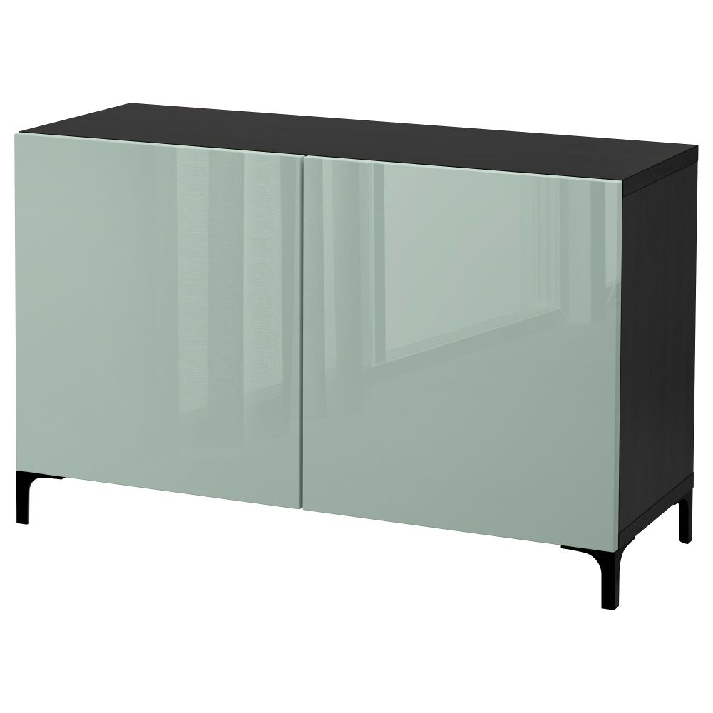 Комбинация для хранения с дверцами БЕСТО, черно-коричневый, Сельсвикен глянцевый/серо-зеленый светлый (120x40x74 см) - фото 1