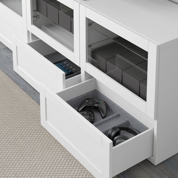 Тумба под ТВ, с дверцами и ящиками, 180x40x64 см, Hanviken, Sindvik белый прозрачное стекло IKEA BESTÅ БЕСТО 891.942.88 - фото 4