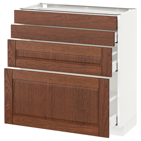 Напольный шкаф 4 фронтальных панели, 4 ящика МЕТОД / МАКСИМЕРА, белый, Филипстад коричневый - схема-чертеж с размерами