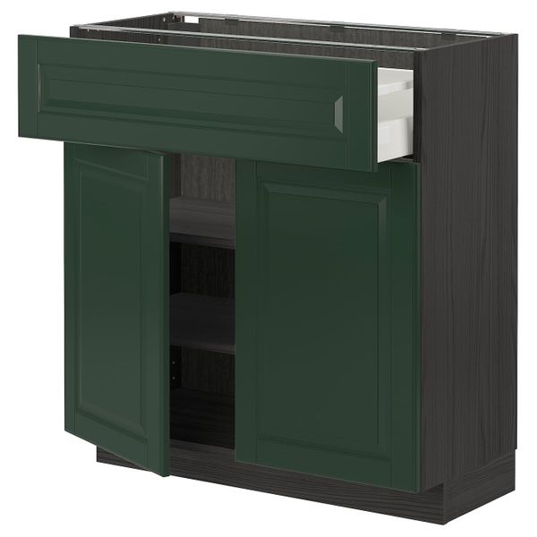 Напольный шкаф + ящик/2дверцы, черный/Будбин темно-зеленый 80x37 см IKEA МЕТОД / МАКСИМЕРА 193.145.95 - схема-чертеж с размерами