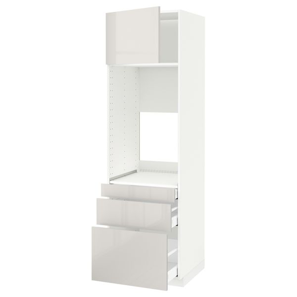 Высокий шкаф для двойной духовки, 3 ящика, дверца МЕТОД / МАКСИМЕРА, белый, Рингульт светло-серый - схема-чертеж с размерами