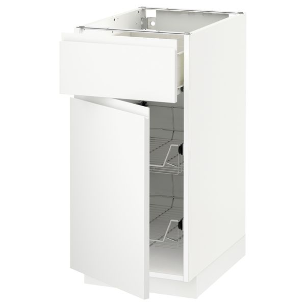 Напольный шкаф с проволочной корзиной, ящиком, дверью МЕТОД / ФОРВАРА, белый, Воксторп белый - схема-чертеж с размерами