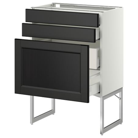 Напольный шкаф 3 фронтальных панели, 2 нижних, 2 средних ящика МЕТОД / МАКСИМЕРА, белый, Лаксарби черно-коричневый