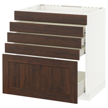 Напольный шкаф для варочной панели, 5 фасадов, 4 ящиков МЕТОД / ФОРВАРА, белый, Эдсерум коричневый