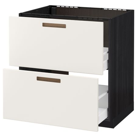 Напольный шкаф под мойку + 2 фронтальных панели, 2 ящика МЕТОД / МАКСИМЕРА, черный, Мэрста белый