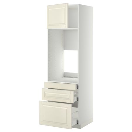 Высокий шкаф для двойной духовки, 3 ящика, дверца МЕТОД / МАКСИМЕРА, белый, Будбин белый с оттенком