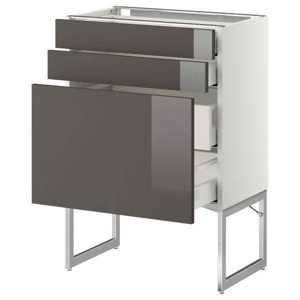 Напольный шкаф 3 фронтальных панели, 2 нижних, 2 средних ящика МЕТОД / МАКСИМЕРА, белый, Рингульт серый - схема-чертеж с размерами