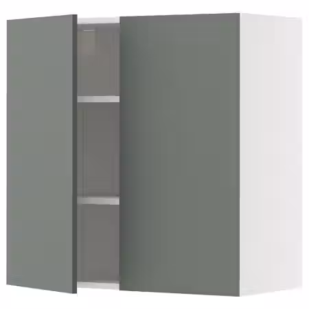 METOD Навесной шкаф с полками/2дверцы - белый/Nickebo матовый серо-зеленый 80x80 см