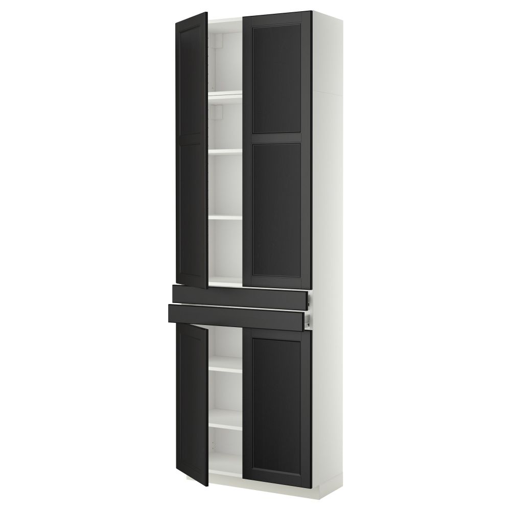 Высокий шкаф + полки, 2 ящика, 4 дверцы МЕТОД / ФОРВАРА, белый, Лаксарби черно-коричневый черно-коричневый (80x37x240 см) - фото 1