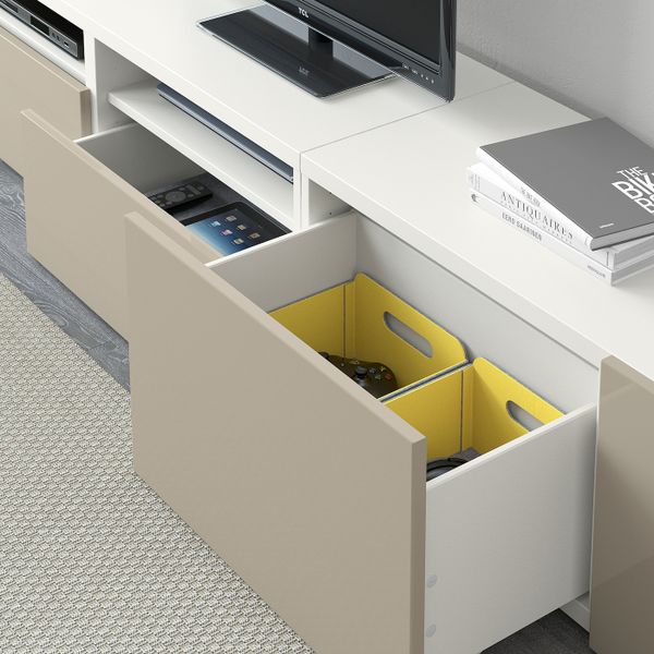 Шкаф для ТВ, комбинированный, стекляные дверцы, белый/Сельсвикен глянцевый, бежевый матовое стекло 240x42x231 см IKEA BESTÅ - фото 6