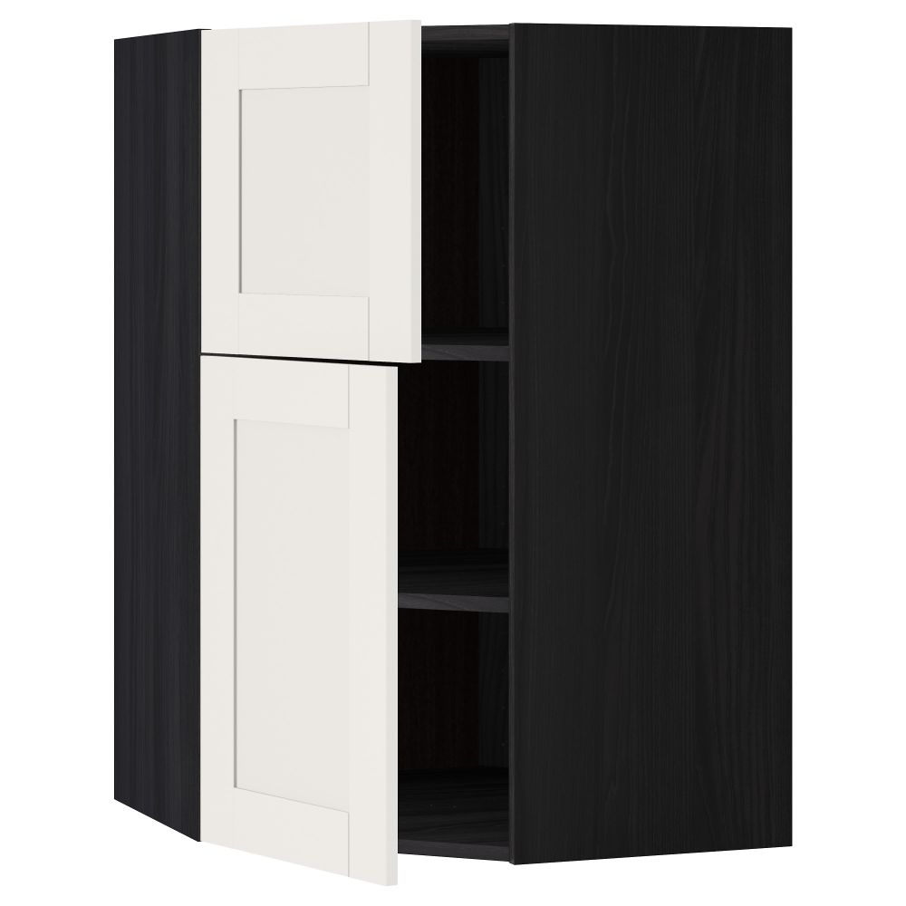 Угловой навесной шкаф + полки, 2 дверцы МЕТОД, черный, Сэведаль белый (68x100 см) - схема-чертеж с размерами