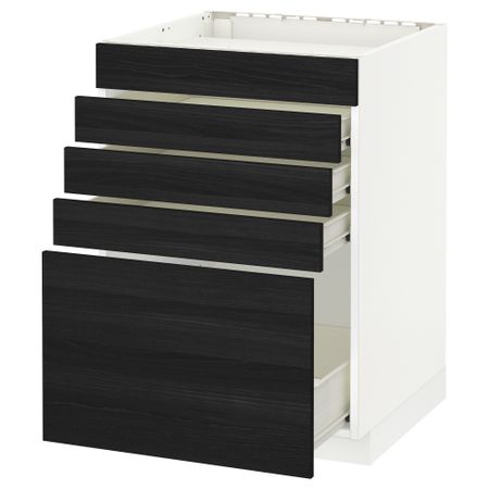 Напольный шкаф для варочной панели, 5 фасадов, 4 ящиков МЕТОД / ФОРВАРА, белый, Тингсрид черный