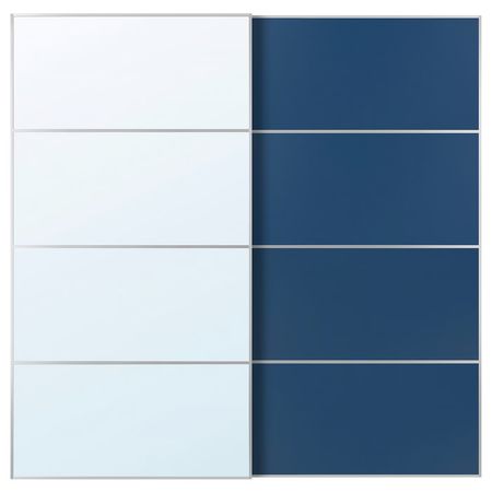 AULI / MEHAMN Пара раздвижных дверей - алюминий зеркальное стекло/двусторонний синий 200x201 см