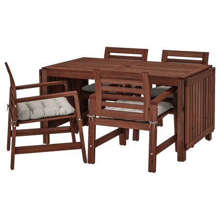 Стол + 4 кресла, для/сада, коричневая морилка/Куддарна серый IKEA ÄPPLARÖ ЭПЛАРО 692.894.28