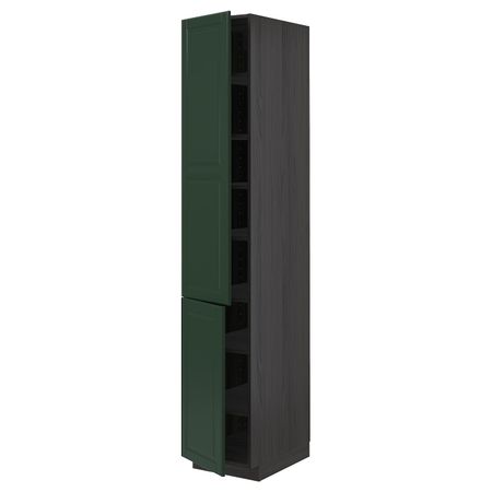 Высокий шкаф с полками, 2 дверцы, черный/Будбин темно-зеленый 40x60x220 см IKEA МЕТОД 393.146.55