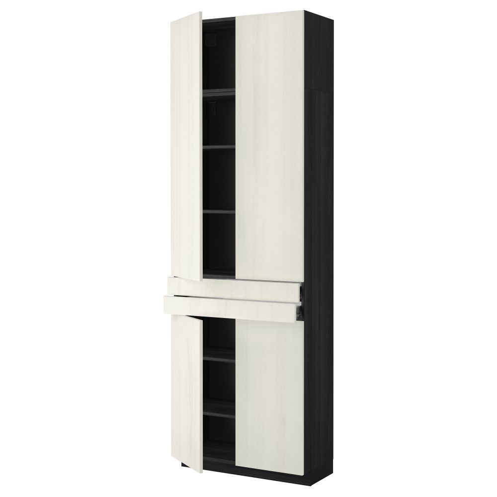 Высокий шкаф + полки, 2 ящика, 4 дверцы МЕТОД / ФОРВАРА, черный, Росдаль белый (80x37x240 см) - схема-чертеж с размерами