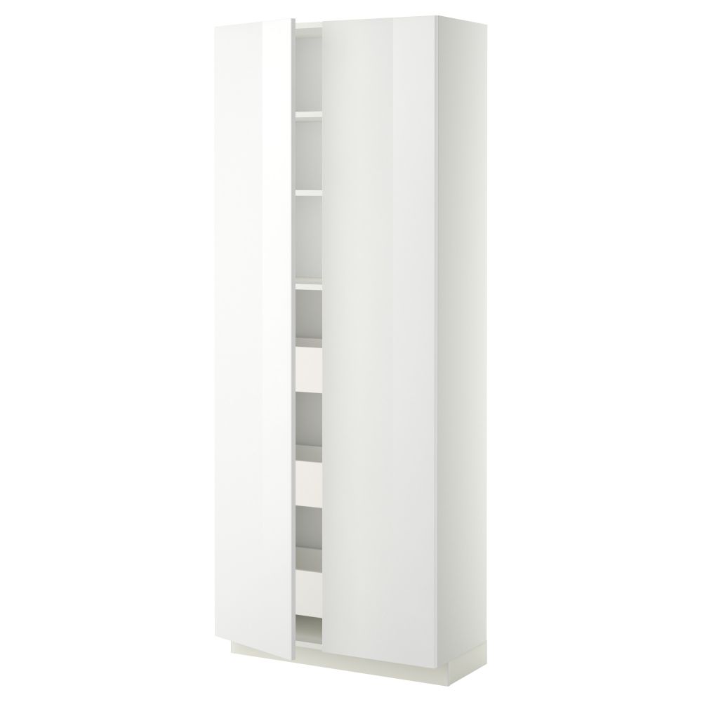 Высокий шкаф с ящиками, 2 дверцы МЕТОД / МАКСИМЕРА, белый, Рингульт белый (80x37x200 см) - фото 1