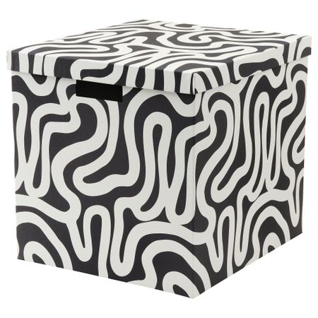 Коробка с крышкой, с рисунком, черный белый, 32x35x32 см IKEA TJENA ТЬЕНА 705.767.15