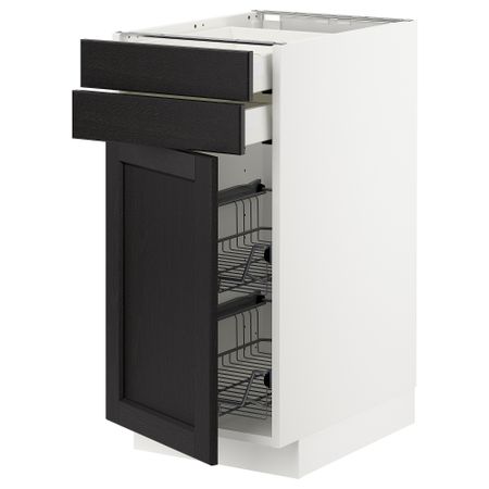 Напольный шкаф, дверца, 2 ящика, проволочных корзин МЕТОД / МАКСИМЕРА, белый, Лерхюттан черная морилка