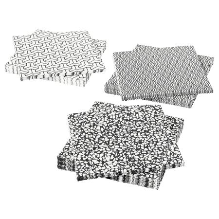 Салфетка бумажная ВОРКУЛ, черный/белый, различные орнаменты (33x33 см)