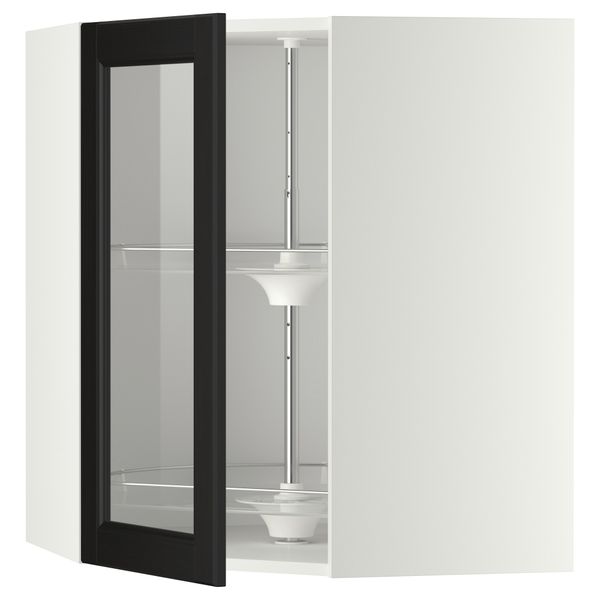 Угловой навесной шкаф с вращающающейся секцией, стеклянными дверцами МЕТОД, белый, Лаксарби черно-коричневый - схема-чертеж с размерами