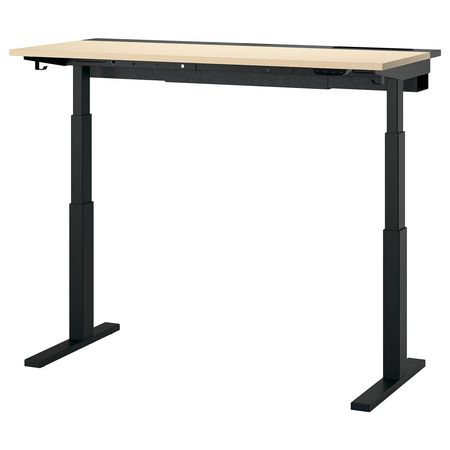 MITTZON Стол/трансф - электрический березовый шпон/чёрный 140x60 см