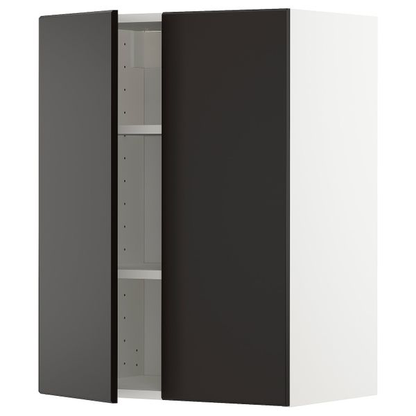 Навесной шкаф с полками/2дверцы, белый/Кунгсбакка антрацит 60x80 см IKEA METOD МЕТОД 594.452.12 - фото 1