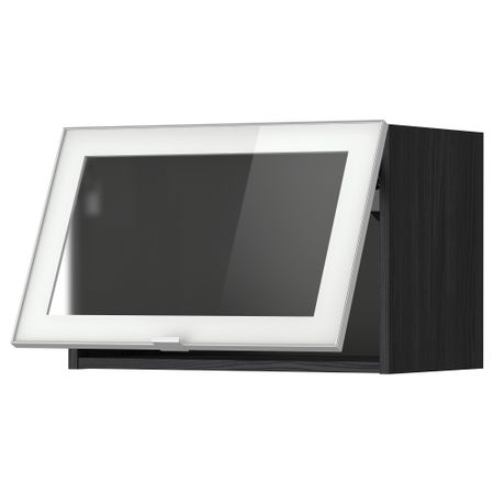 Горизонтальный навесной шкаф со стеклянной дверью МЕТОД, черный, Ютис матовое стекло