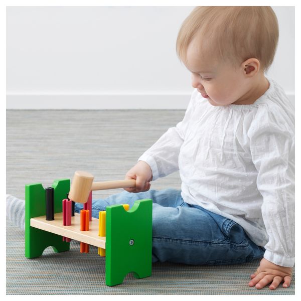 Блок с колышками и молотком МУЛА, разноцветный - схема-чертеж с размерами