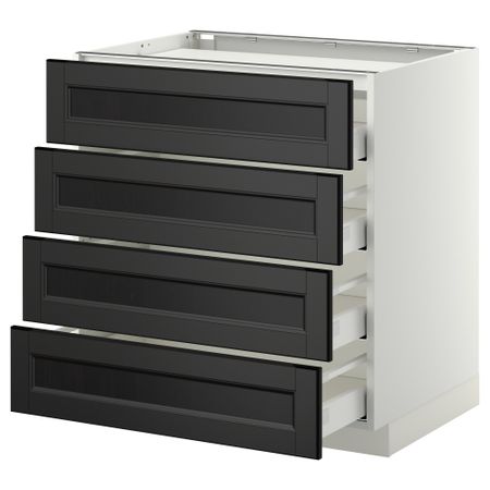 Напольный шкаф, 4 фронтальных панели, 4 ящика МЕТОД / МАКСИМЕРА, белый, Лаксарби черно-коричневый