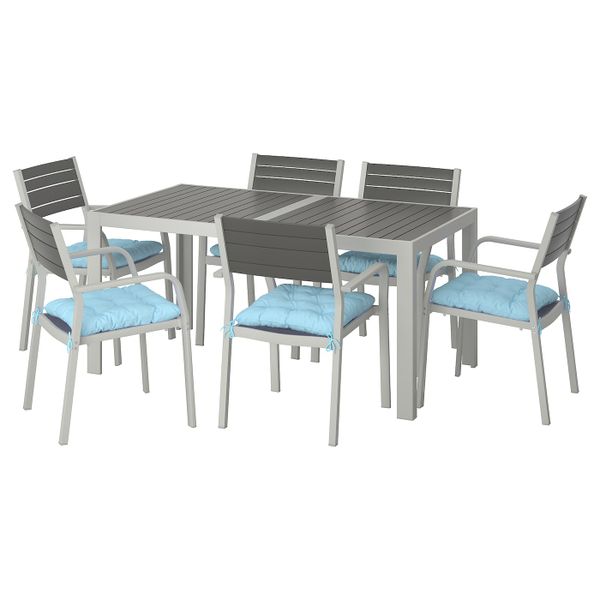 Стол + 6 кресел,д/сада, темно-серый/Куддарна голубой 156x90 см IKEA SJÄLLAND ШЭЛЛАНД 092.916.41 - фото 1